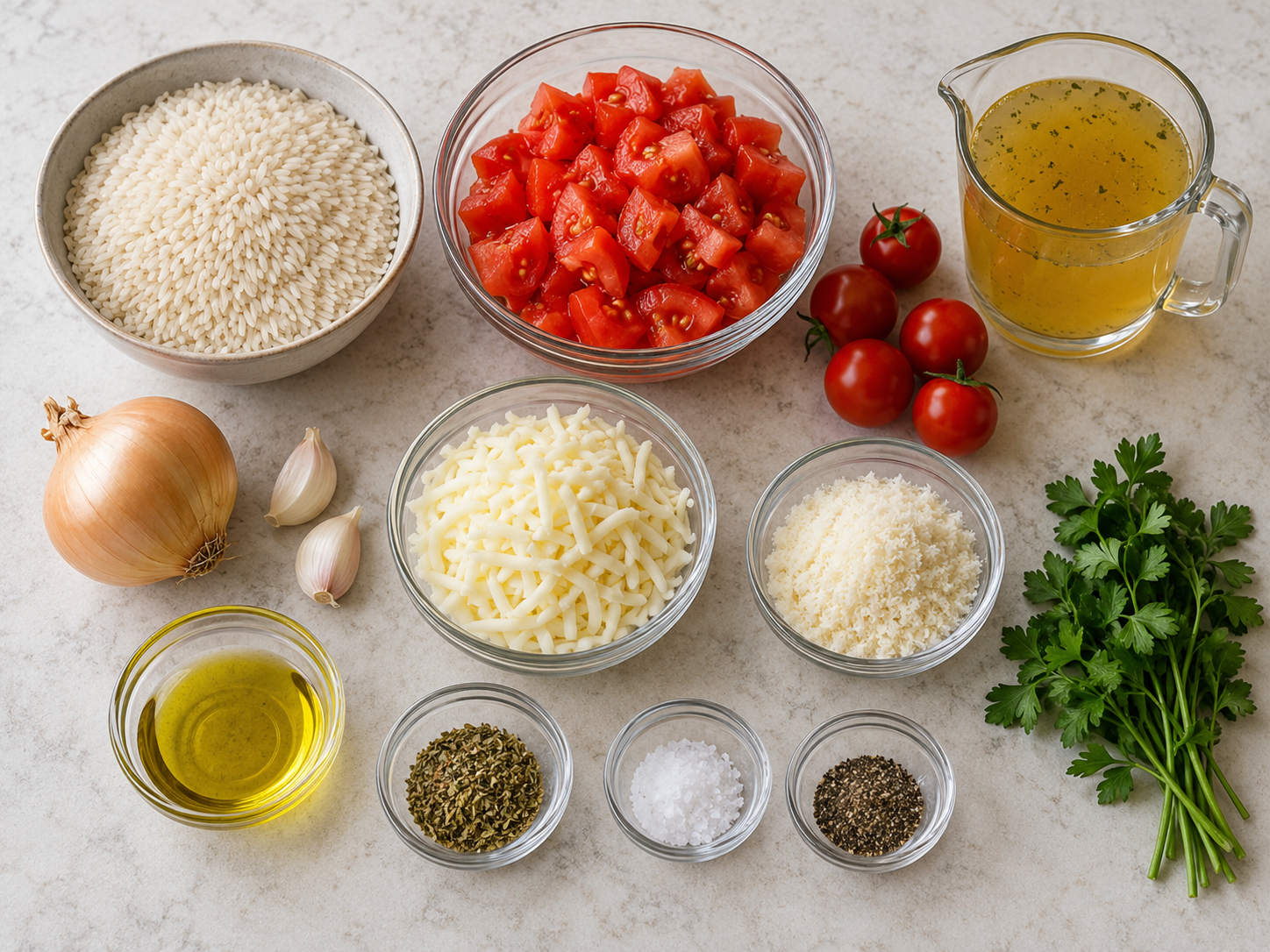 Zutaten für Überbackener Reis mit Tomaten