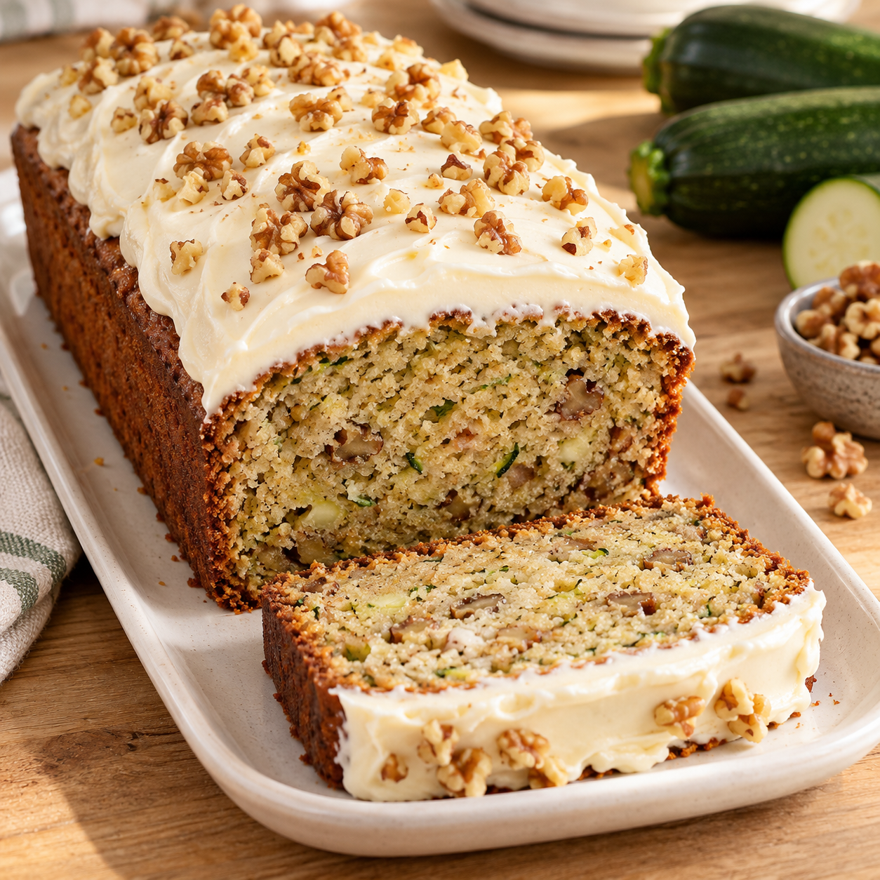 Saftiger Zucchinikuchen mit Nüssen und Frischkäse-Frosting