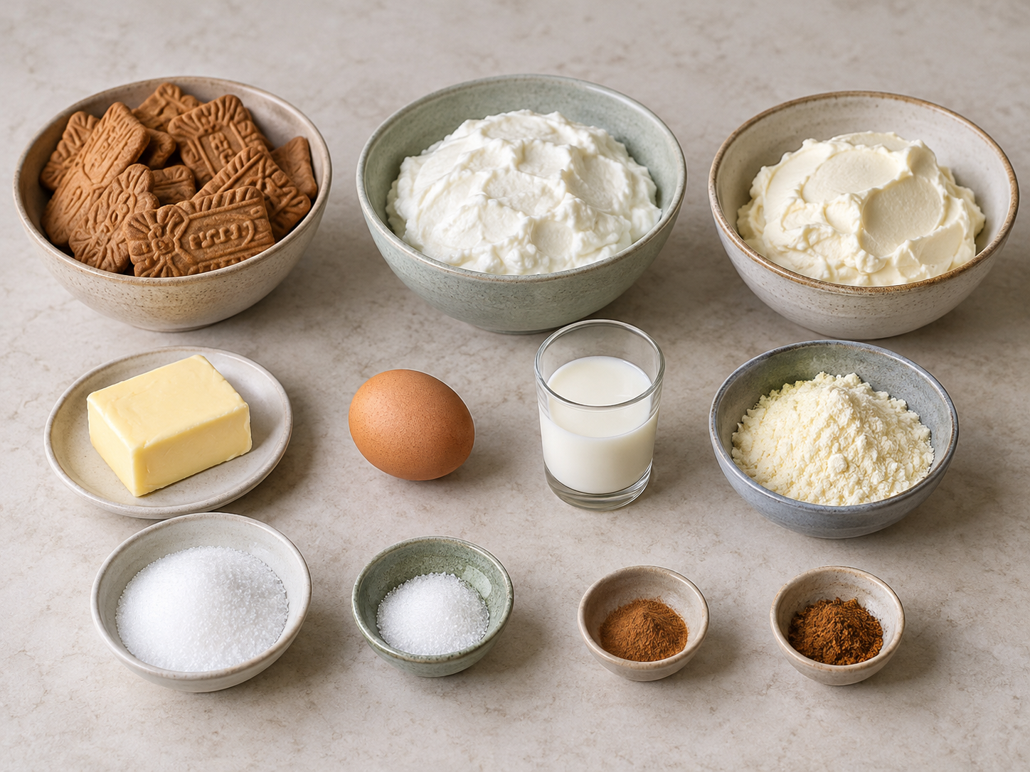 Zutaten für Zimt-Spekulatius-Käsekuchen mit Quark, Frischkäse und Gewürzen