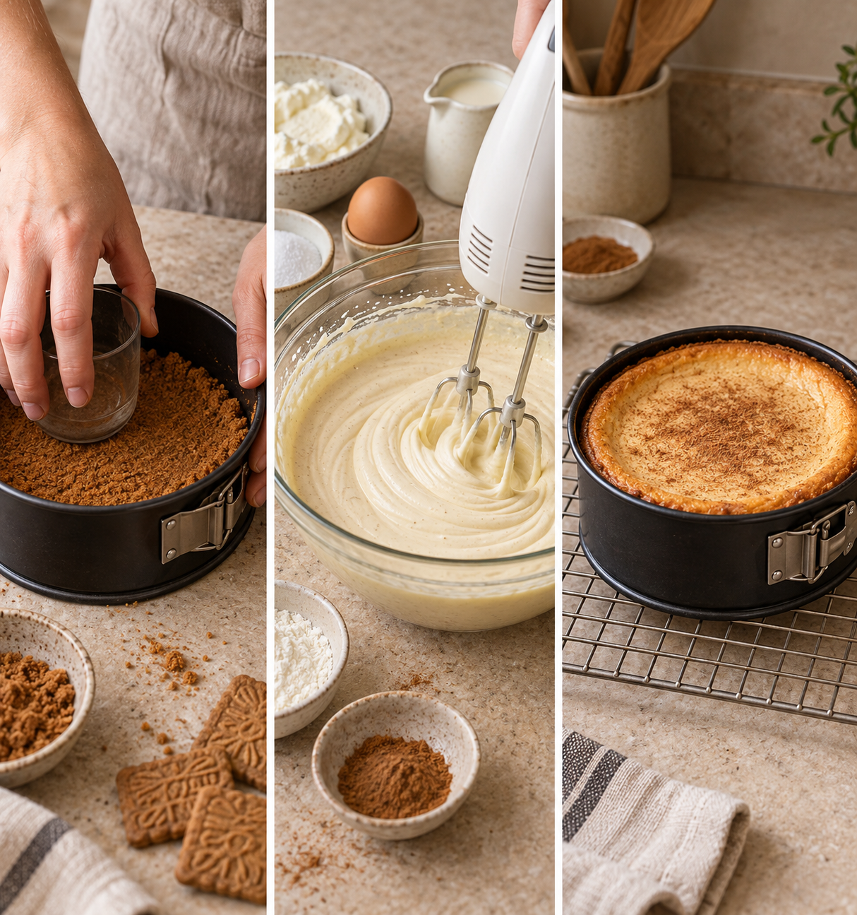 Zubereitung von Zimt-Spekulatius-Käsekuchen in drei Schritten