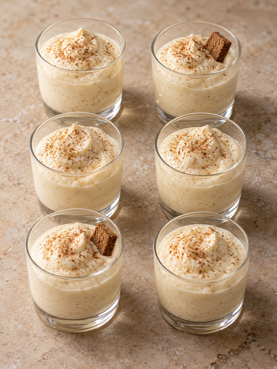 Sechs Gläser weiße Lebkuchen-Mousse zum Merken