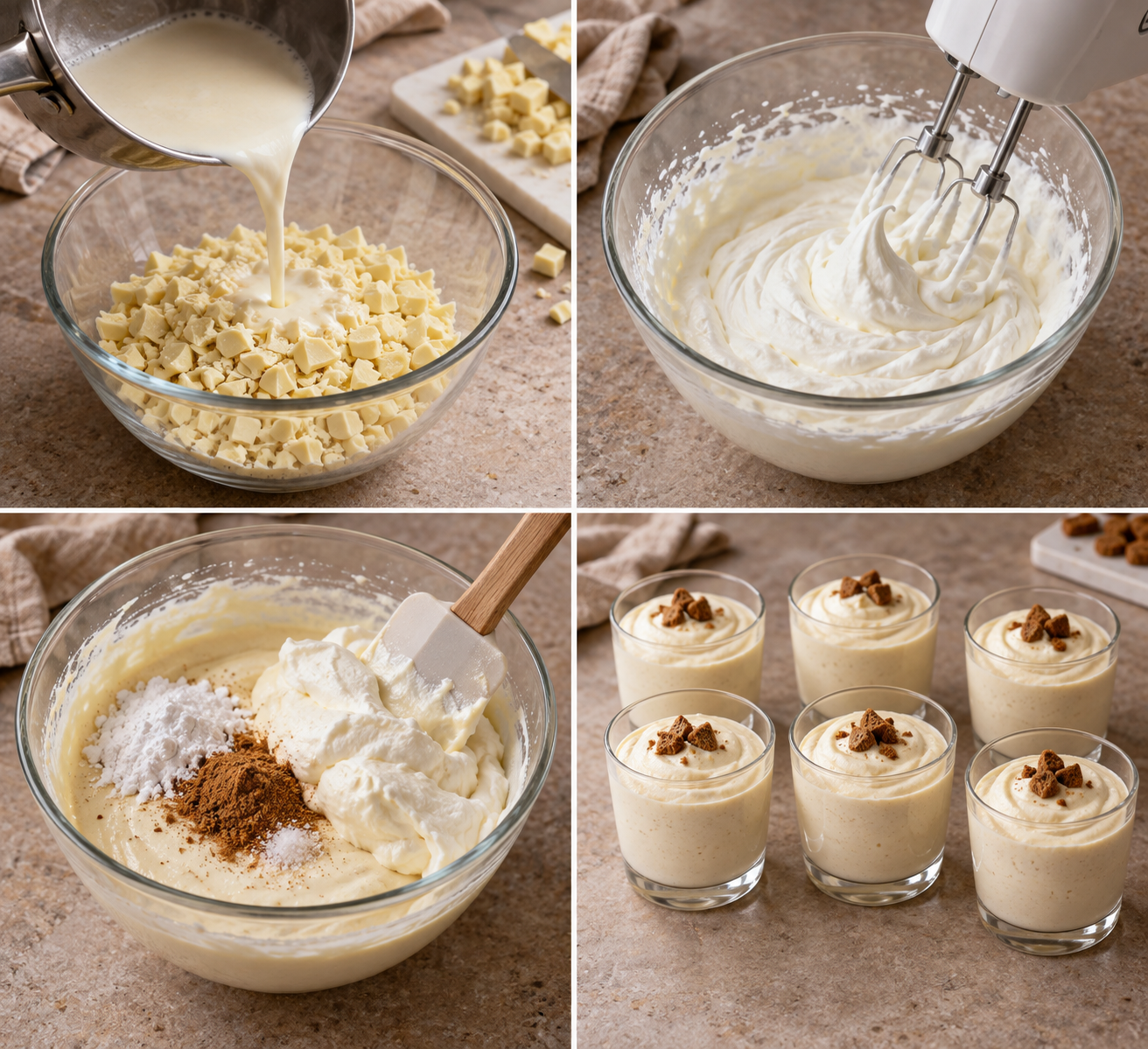 Zubereitung der weißen Lebkuchen-Mousse in vier Schritten