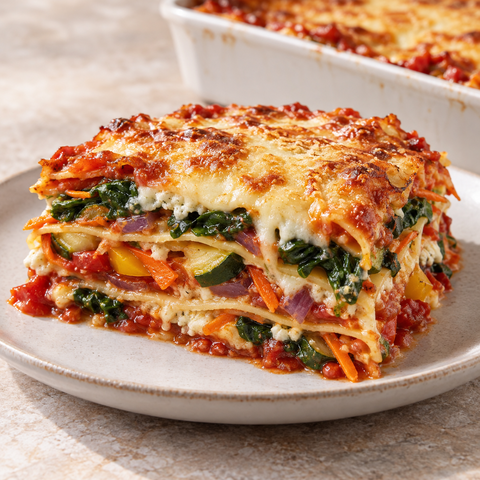 Gemüse-Lasagne mit Spinat, Ricotta und goldbrauner Käsekruste