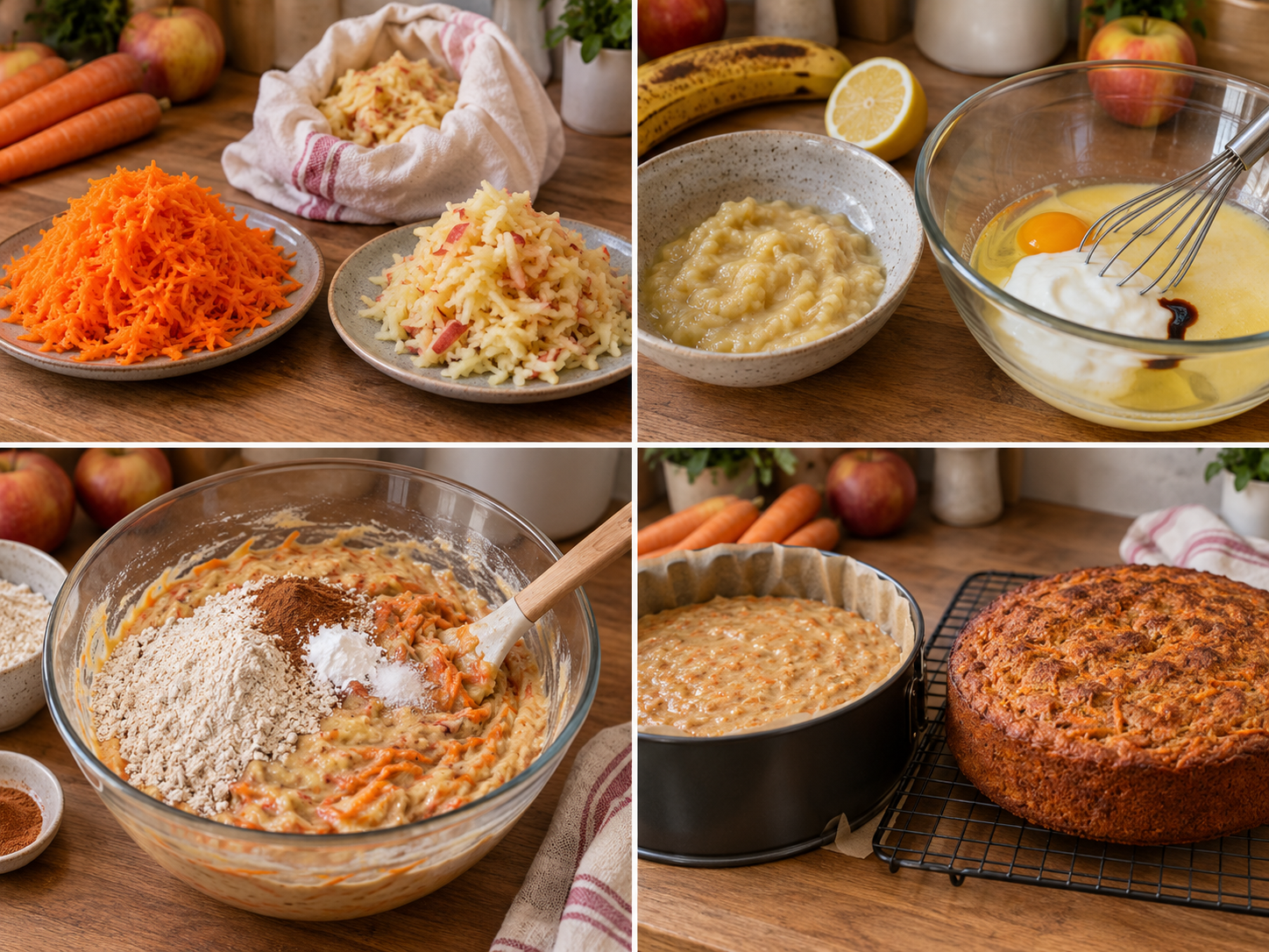 Zubereitungsschritte für Apfel-Möhren-Kuchen ohne zugesetzten Zucker