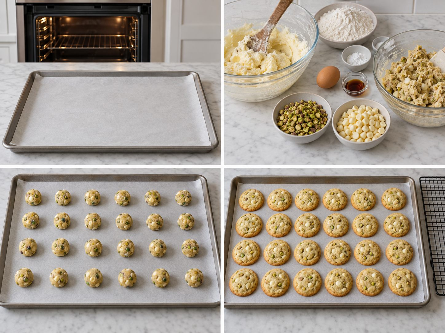 Vier Schritte beim Backen von Pistazienkeksen