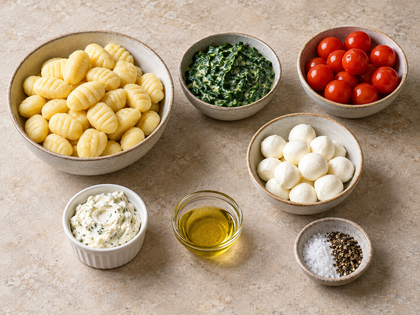 Sieben Zutaten für Gnocchi-Auflauf mit Spinat und Mozzarella