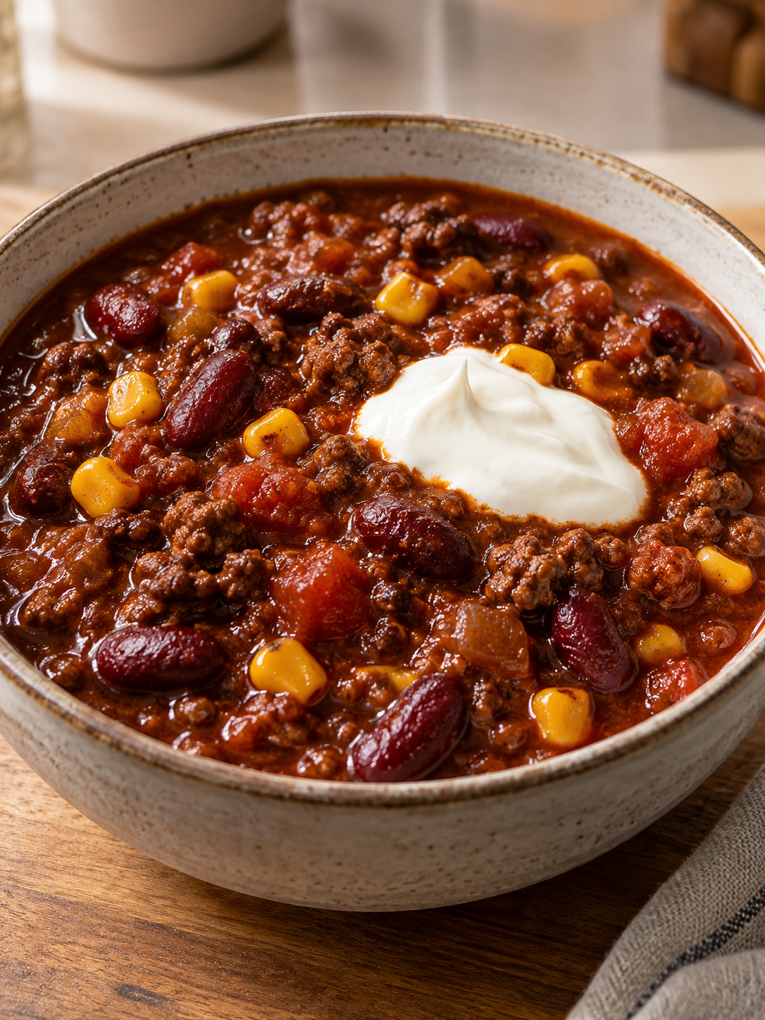 Chili con Carne mit Schokolade im Hochformat