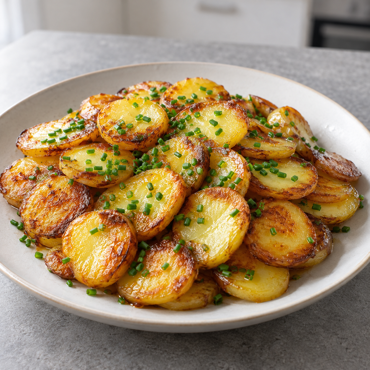 Klassische knusprige Bratkartoffeln mit goldbrauner Kruste und frischem Schnittlauch