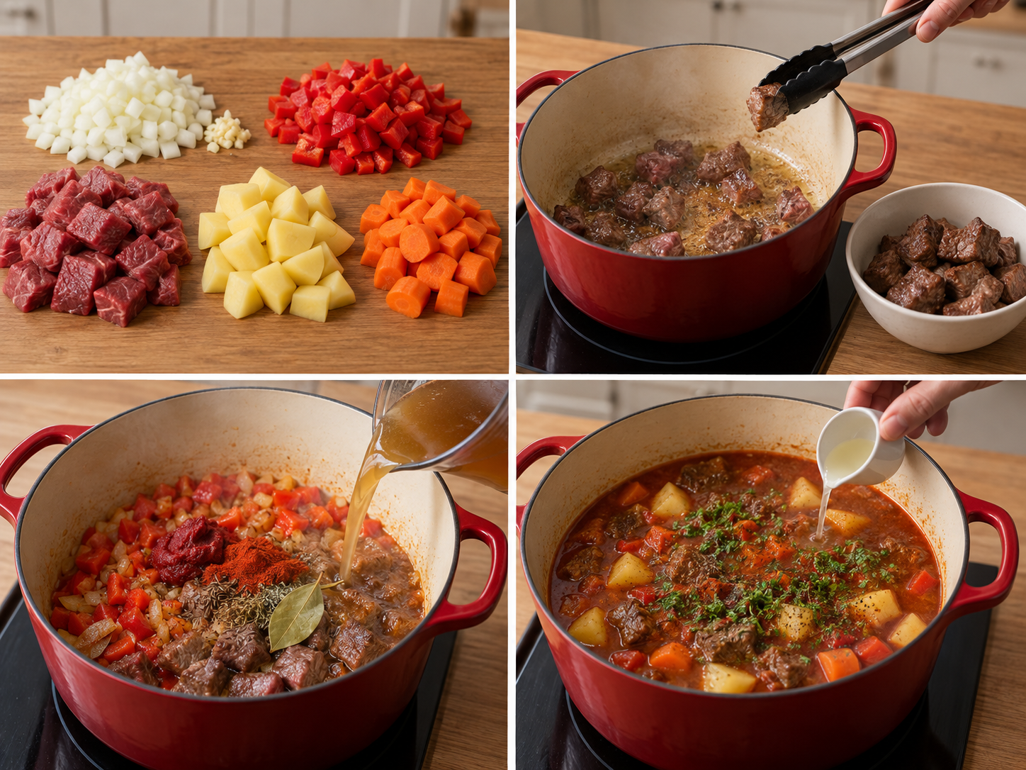 Vier Kochschritte für Omas ungarische Gulaschsuppe