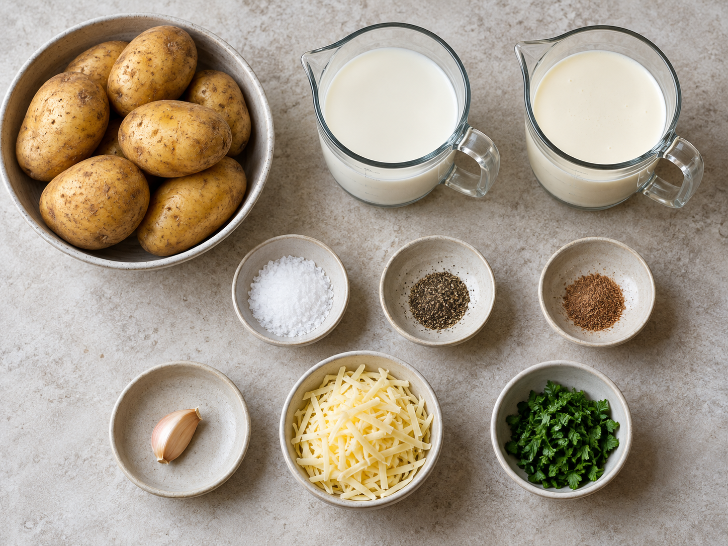 Neun Zutaten für einfaches Kartoffelgratin