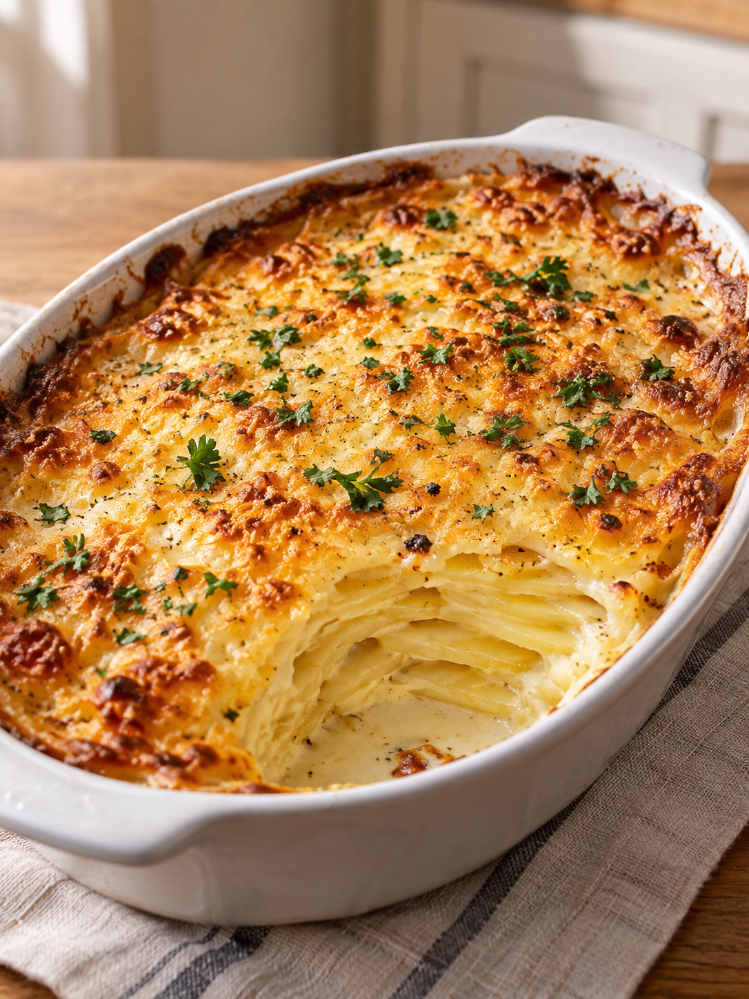 Goldenes Kartoffelgratin aus dem Ofen