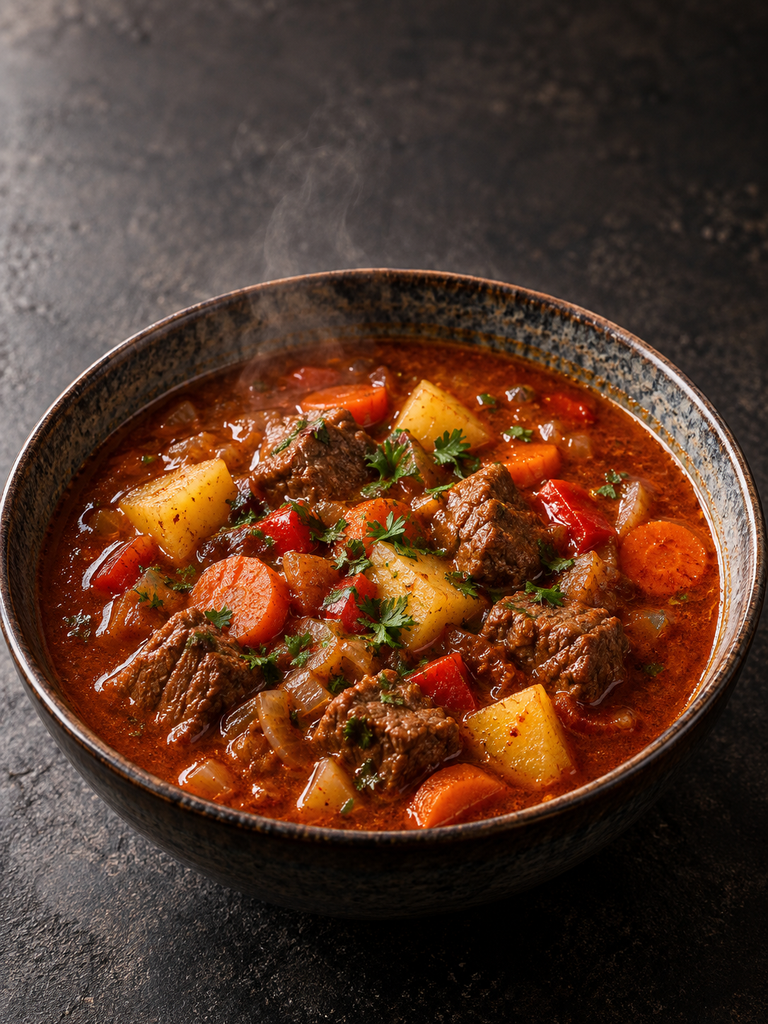 Herzhafte Gulaschsuppe im Hochformat