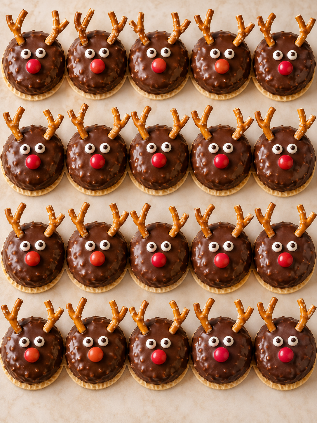 Zwanzig Rentier-Lebkuchen im Hochformat