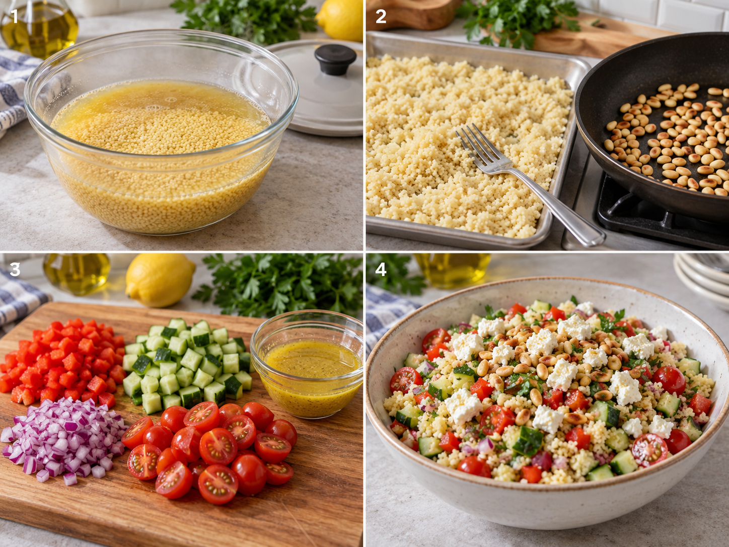 Zubereitungsschritte für Frischer Couscous-Salat mit Feta und Gemüse
