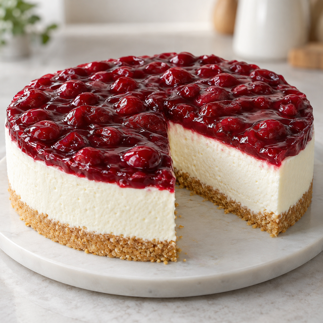 No-Bake-Käsekuchen mit Keksboden und Kirschgrütze