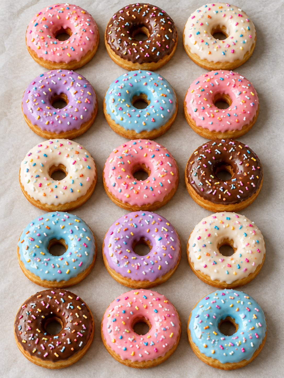 15 glasierte selbstgemachte Donuts mit bunten Streuseln