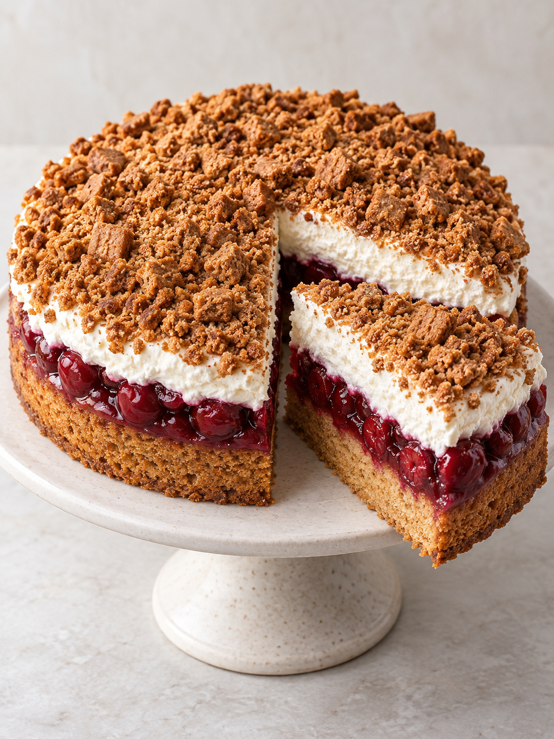 Weihnachtliche Kirsch-Torte als ganze Torte mit sichtbaren Schichten