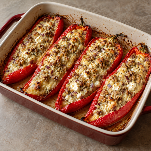 Gebackene gefüllte Spitzpaprika mit Käse und Walnüssen