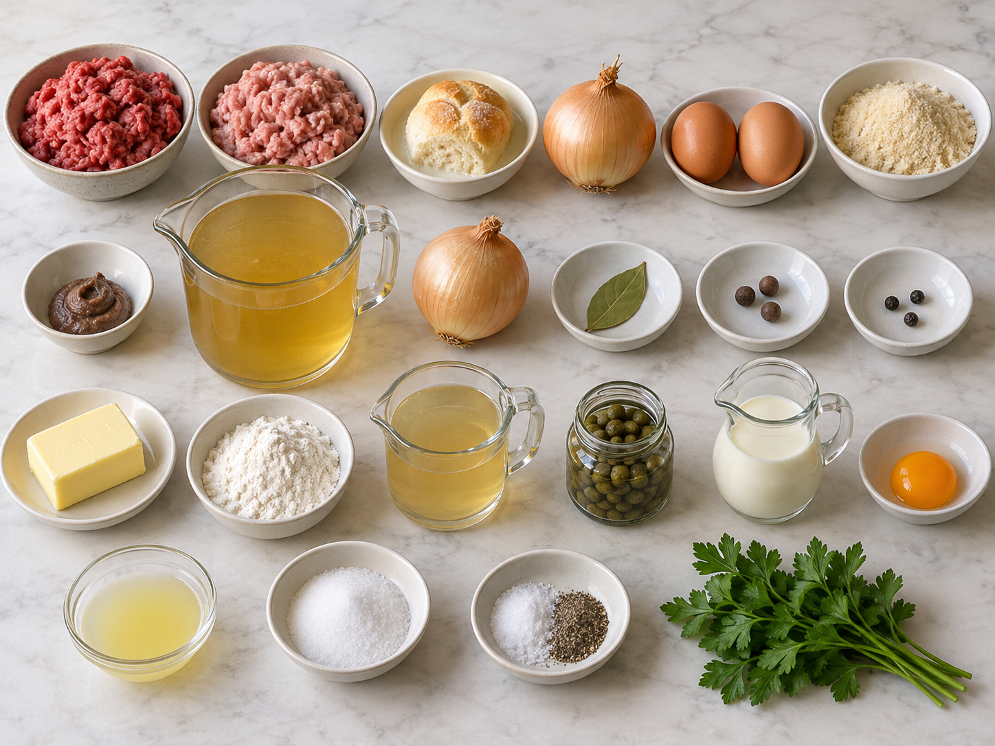 Zutaten für Königsberger Klopse mit Kapern und Petersilie