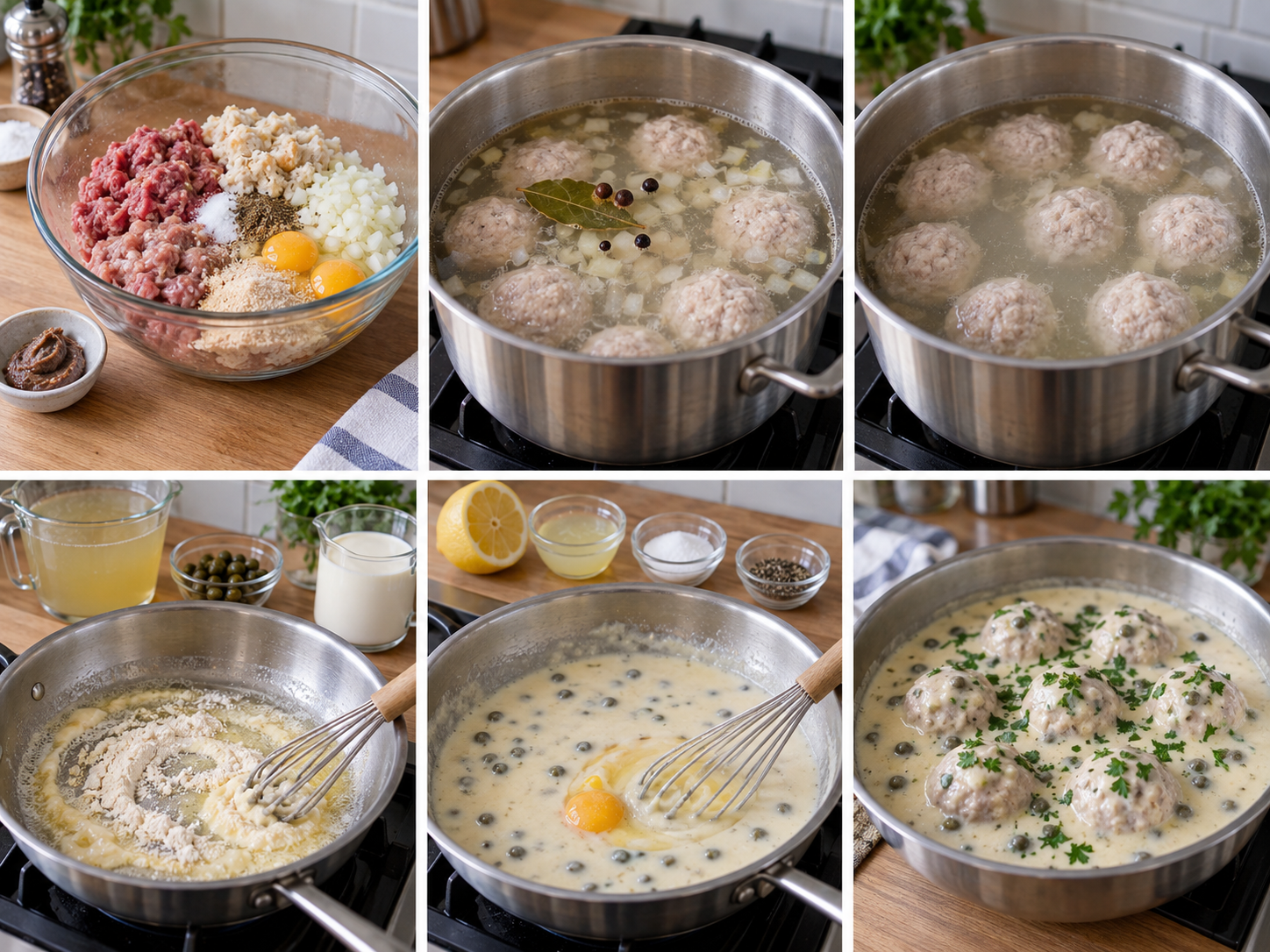 Sechs Zubereitungsschritte für Königsberger Klopse