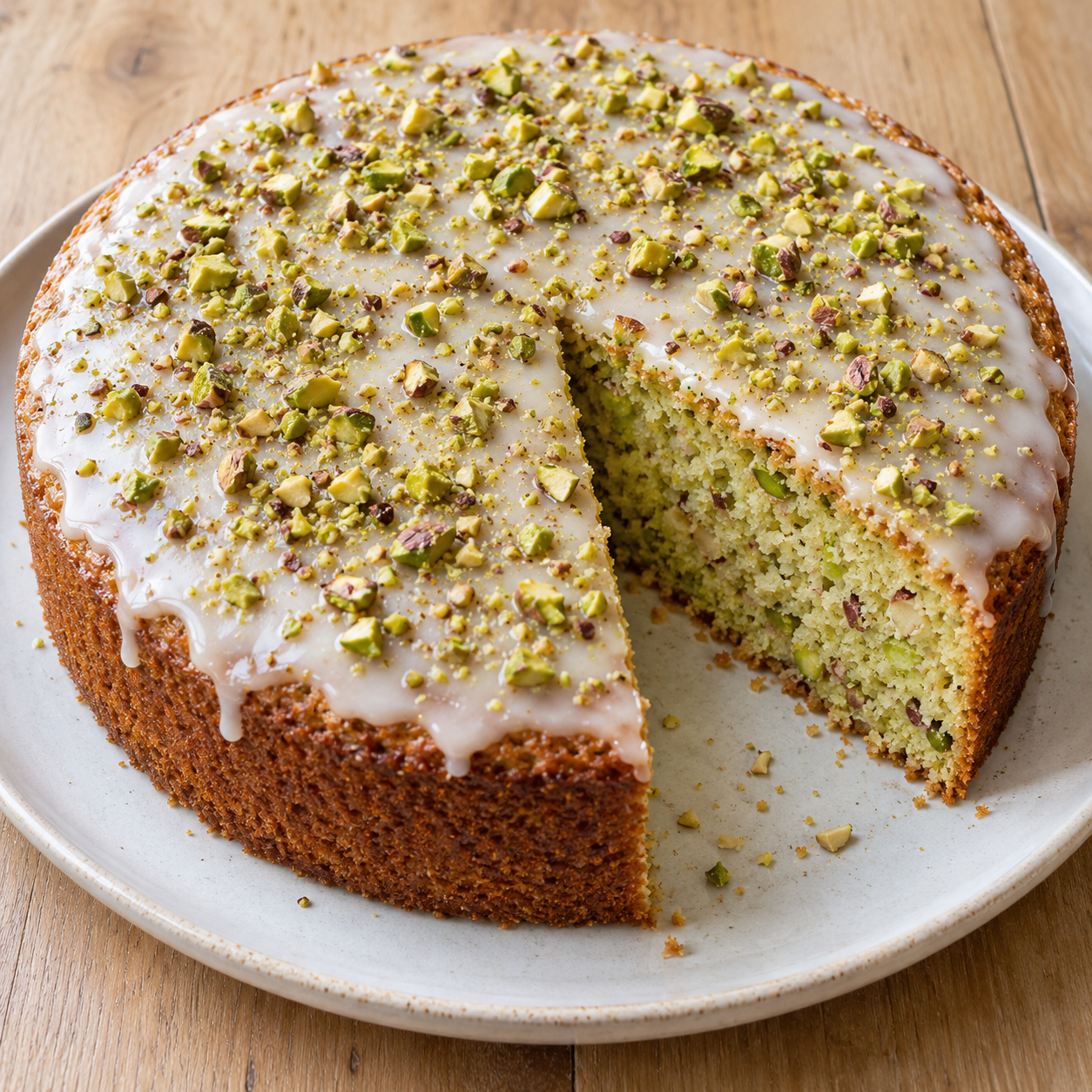 Saftiger Pistazienkuchen mit Mandeln und Zitrone