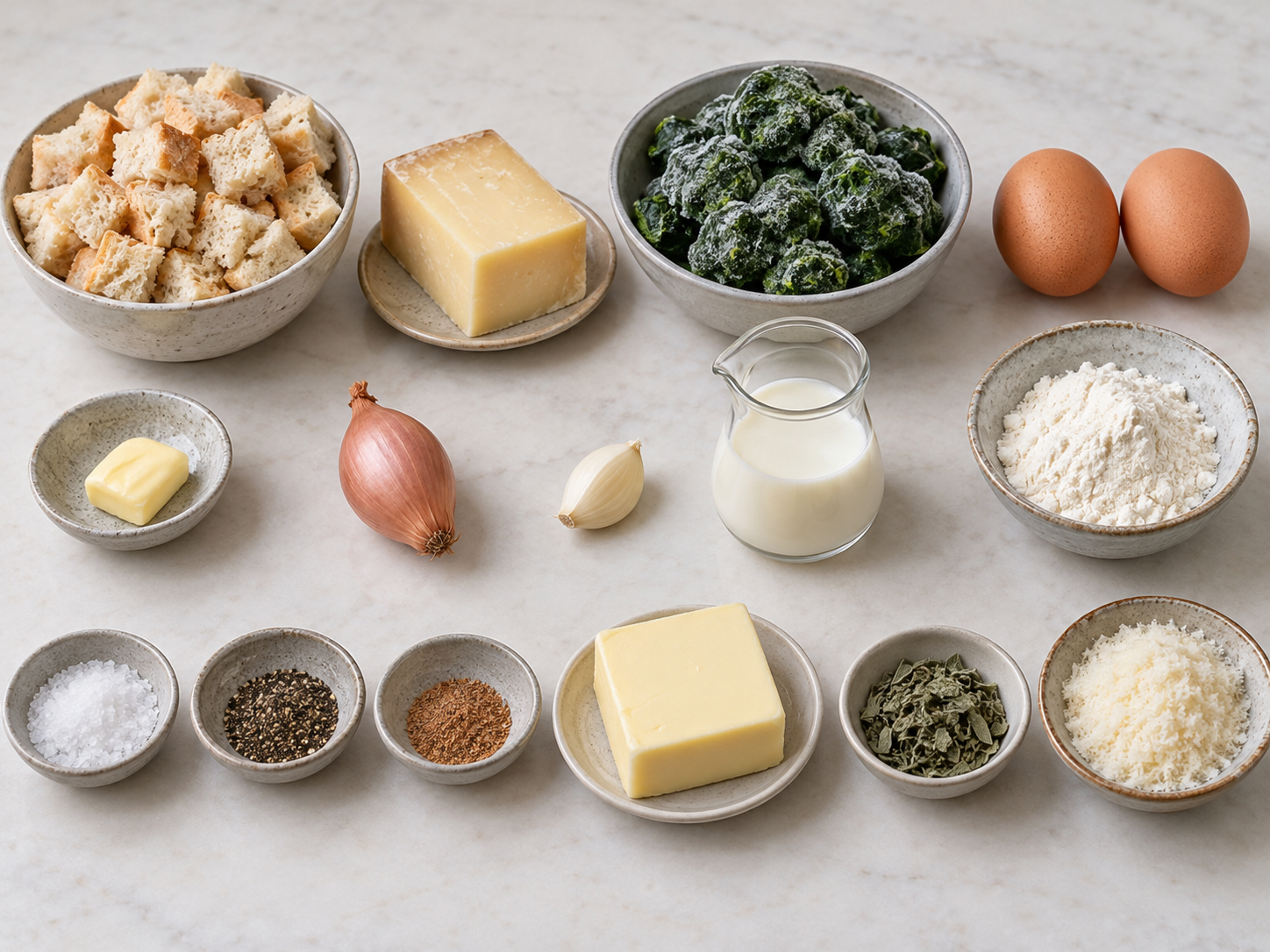 Fünfzehn Zutaten für Südtiroler Spinatknödel