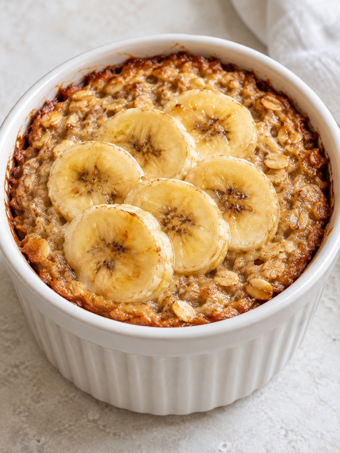 Airfryer Baked Oats mit Banane im Hochformat