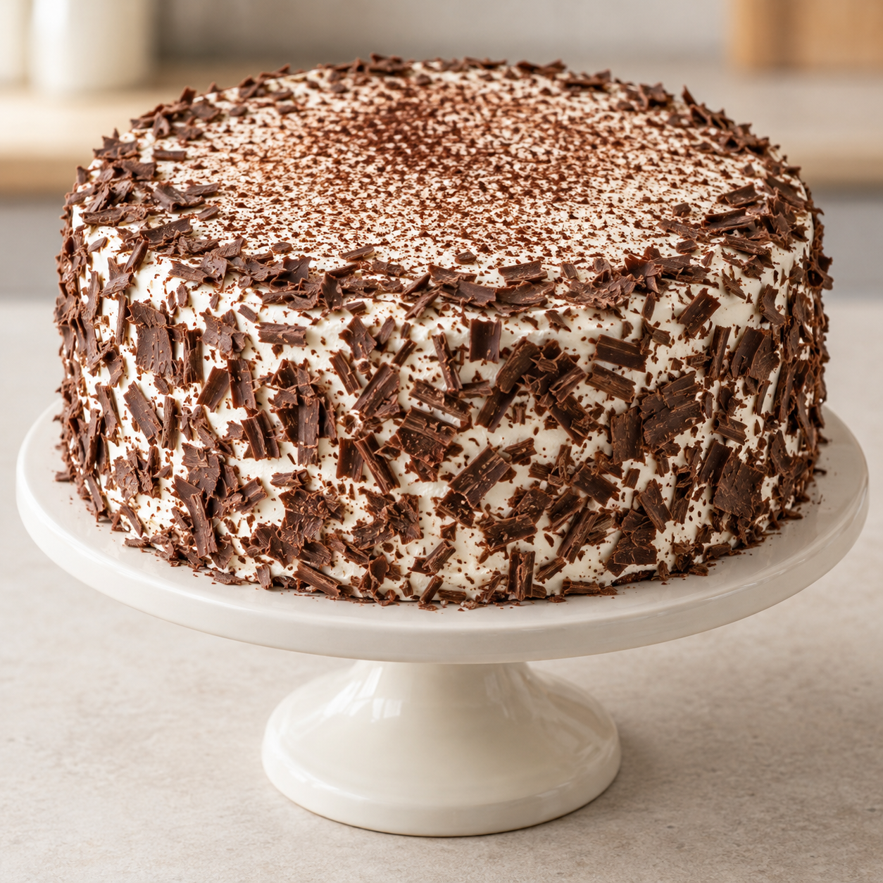 Weihnachtliche Kirschtorte mit Sahne, Kakao und Schokoraspeln