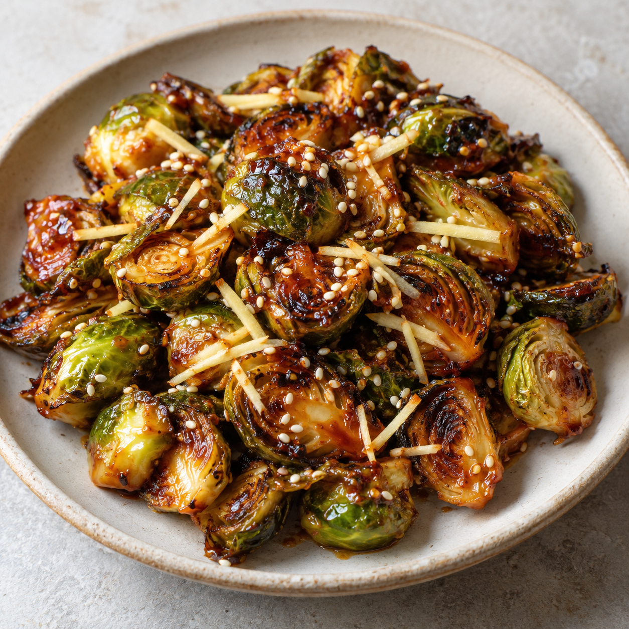 Gerösteter Gochujang-Rosenkohl mit Ingwer und Sesam