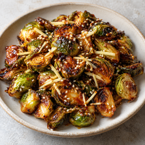 Gerösteter Gochujang-Rosenkohl mit Ingwer und Sesam
