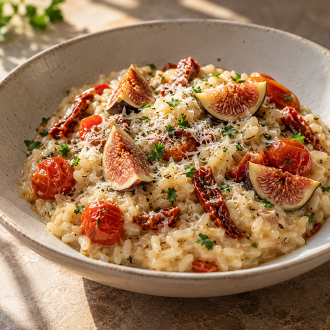 Cremiges Feigen-Tomaten-Risotto mit Parmesan und Petersilie