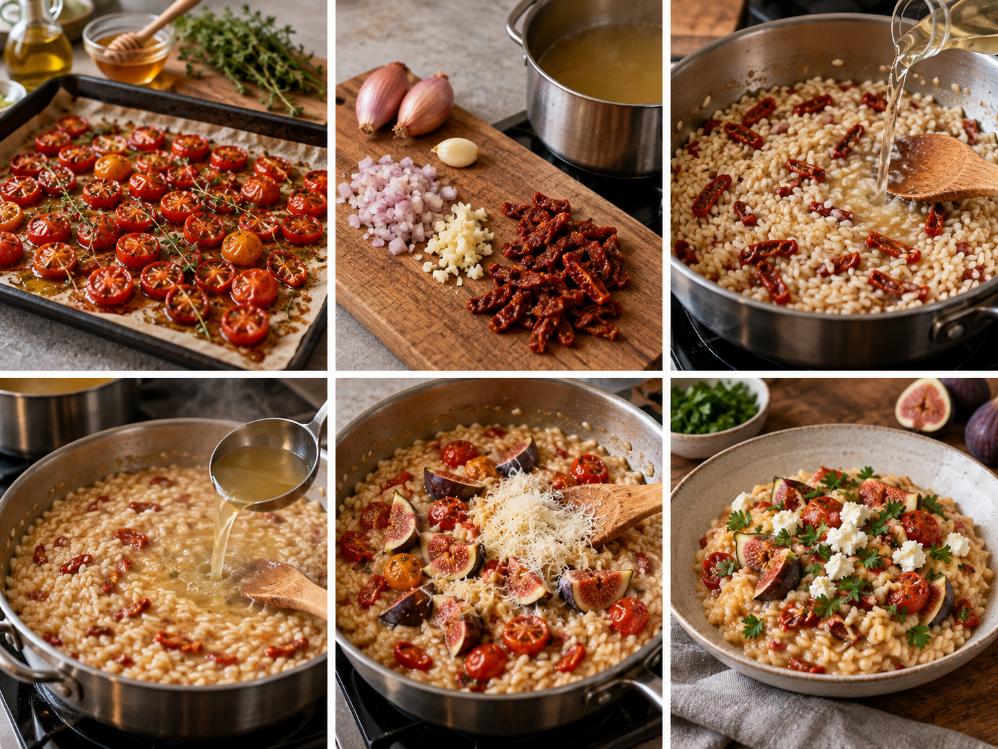 Sechs Zubereitungsschritte für Feigen-Tomaten-Risotto