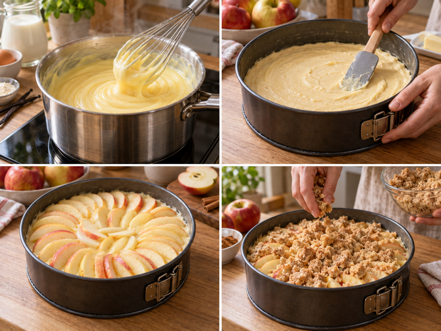 Zubereitungsschritte für Apfelkuchen mit Pudding und Zimtstreuseln