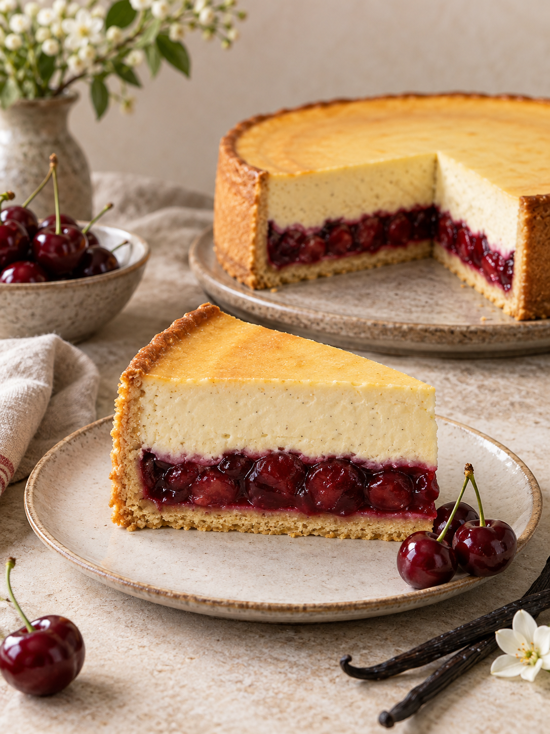 Vanille-Käsekuchen mit Kirschen, fruchtig und cremig – Rezeptübersicht
