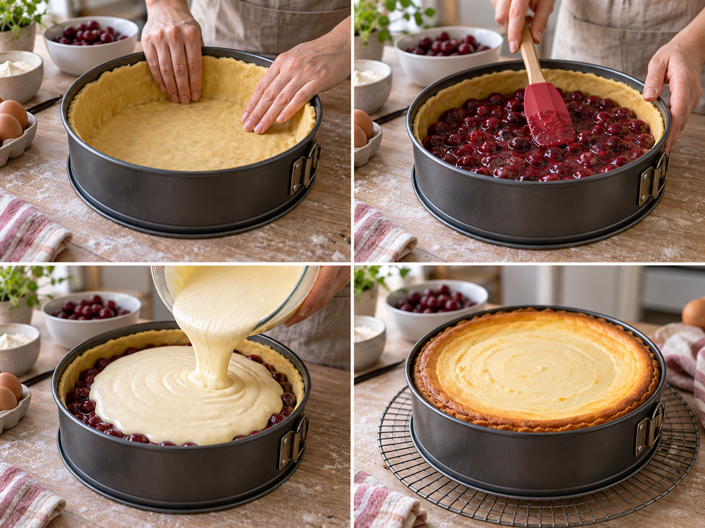 Zubereitungsschritte für Vanille-Käsekuchen mit Kirschen, fruchtig und cremig