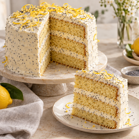 Zitronen-Schichtkuchen mit Zitronen-Mohn-Buttercreme