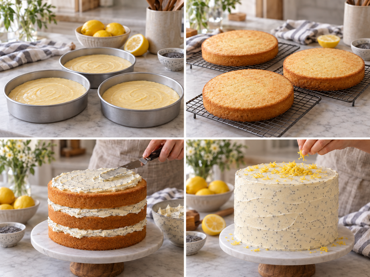 Zubereitungsschritte für Zitronen-Schichtkuchen mit Zitronen-Mohn-Buttercreme