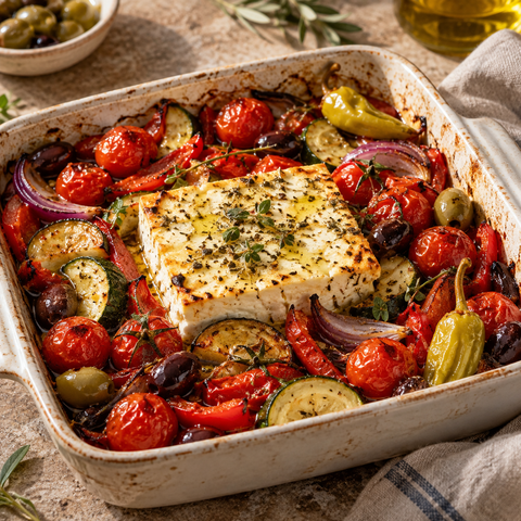 Schafskäse aus dem Ofen mit Gemüse