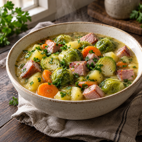Rosenkohl-Eintopf mit Kassler, deftig und herzhaft