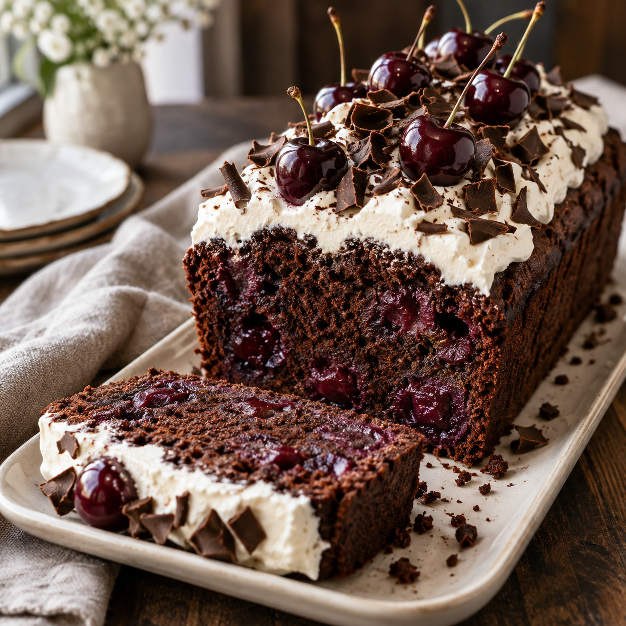 Black Forest Loaf Cake mit Schokolade und Kirschen