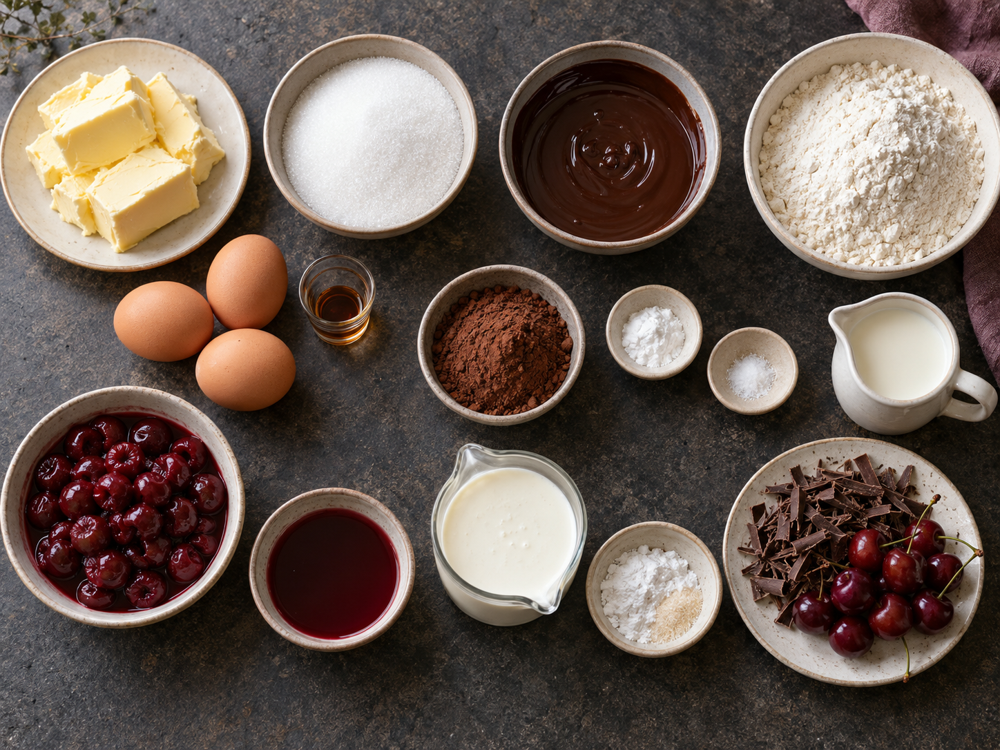 Zutaten für Black Forest Loaf Cake mit Schokolade und Kirschen