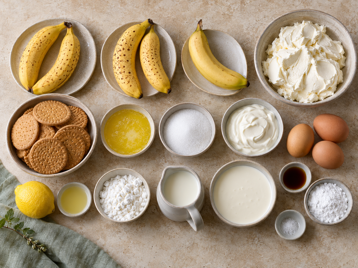 Zutaten für Bananen-Creme-Cheesecake, cremig und lecker