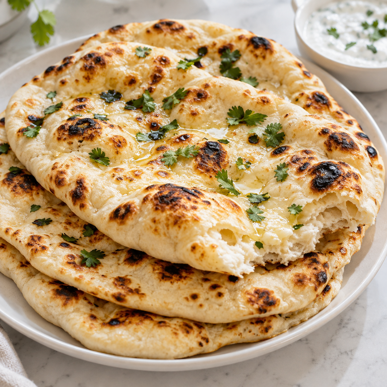 Fluffiges Naan-Brot aus der Pfanne