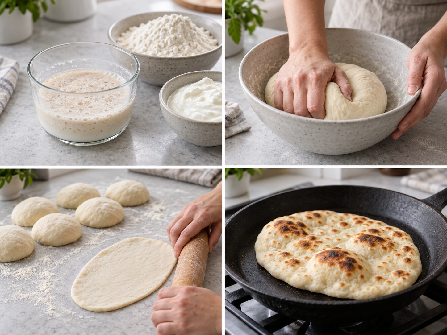 Zubereitungsschritte für Fluffiges Naan-Brot aus der Pfanne