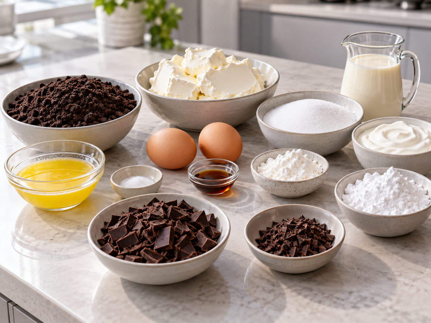 Zutaten für Cheesecake-Happen mit Schokolade
