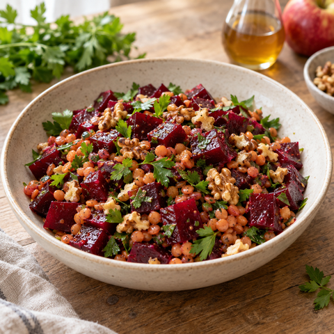 Rote-Bete-Linsen-Salat mit Petersilie und Walnüssen
