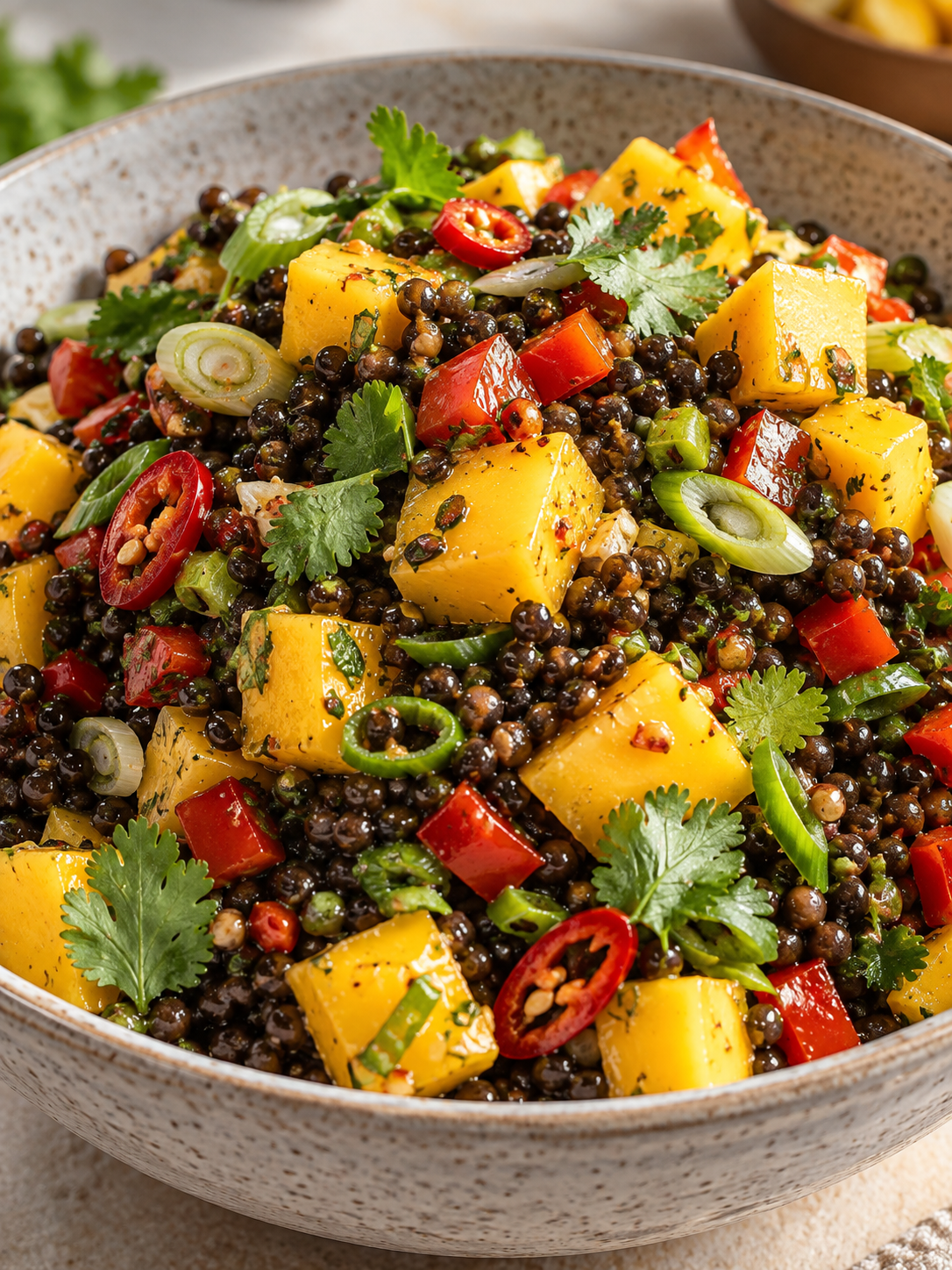 Fruchtig-würziger Linsensalat mit Mango und Koriander