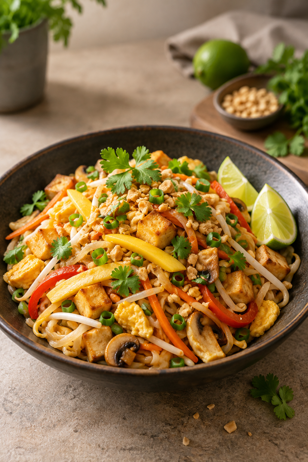 Fruchtiges vegetarisches Pad Thai mit Mango und Limette