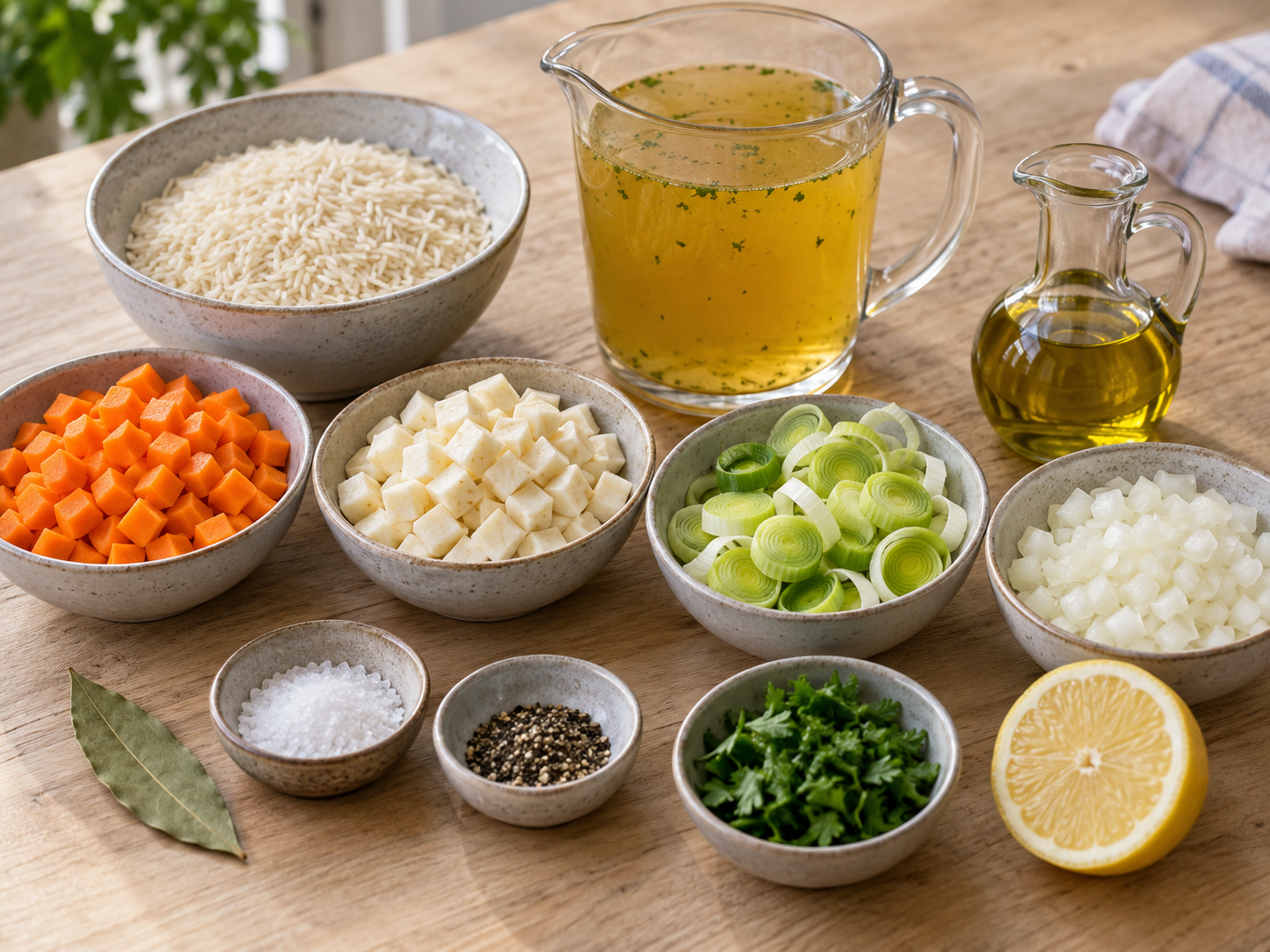 Zutaten für Reissuppe mit Gemüse