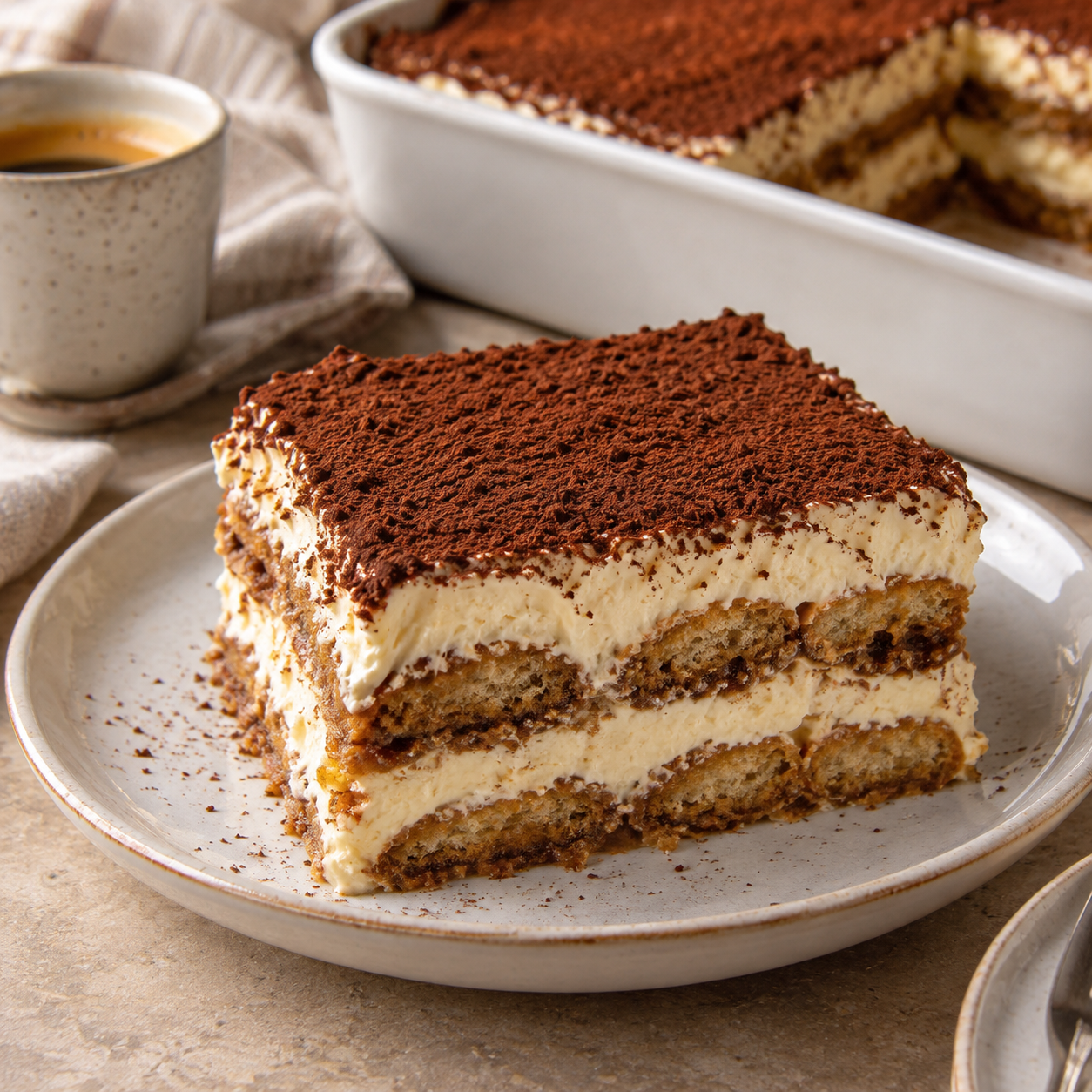 Klassisches Tiramisu mit Mascarponecreme, Espresso und Kakao